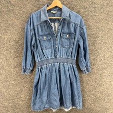 American Eagle Shirt Dress Women L Large Blue Denim Short Elastic Waist Collared