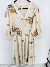 Fig And Flower Embroidered Midi Dress Size M Gauze Tiered Lined Puff Sleeves