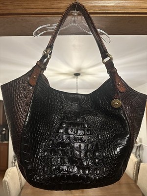 Brahmin Jacqueline Tri-Color Shoulder Hobo Bag - Black / Brown Croc - GORGEOUS !