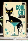 Vintage Retro Black Cat Martini Metal Sign 8x12 Wall Art Tin Decor