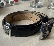 Brighton Collection Croc Embossed Women's Leather Reversible Black Belt 34 In