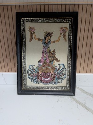 Bali Tempeltänzerin balinesisches Gemälde auf Leinwand gerahmt