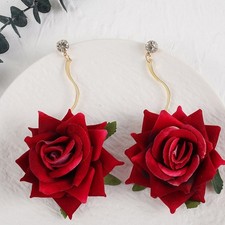 Unique Red Rose Flower Dangle Drop Earrings For Women Teen Girl