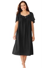 Only Necessities Plus Size Short Silky Lace-Trim Gown