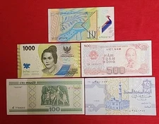 MIXED LOT 5 DIFFERENT WORLD PAPER MONEY BANKNOTES CURRENCY FOREIGN  UNC
