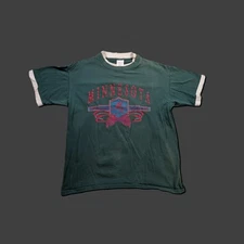 Rare Vintage 90s Minnesota Graphic Tee M Green Cotton Retro Collectible