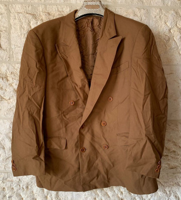 Vintage Wool Cashmere double breasted brown classic suit jacket blazer 44R