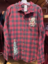 Disney Parks Santa Mickey Mouse Holiday Adult Plaid Shirt by OUR Universe NWT