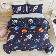 Kids Comforter Set Twin Size Cute Rocket Bedding Set for Boys Girls Space The...