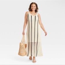Women's Open Work Maxi Sundress - A New Day Cream/Black Striped