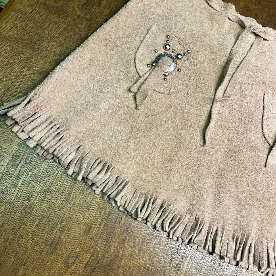 Falda Vintage Gamuza Niñas 6 a 7 Rosa Conchos Flecos Hecha a Mano Foto 2 de 4