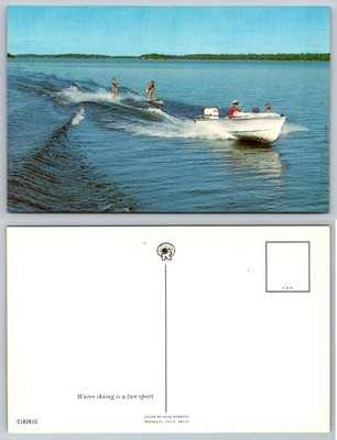 Vintage Water Skiing Fun Sport Postcard Mike Roberts Berkeley CA Chrome 60s 70s