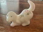 Vtg Fenton Playful Hand painted Floral Satin Puppy Figurine Signed