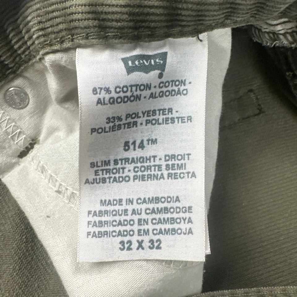 Pantalones chinos informales Levi's 514 ajustados rectos de pana para hombre 32x32 marrón blanco lengüeta Foto 3 de 4