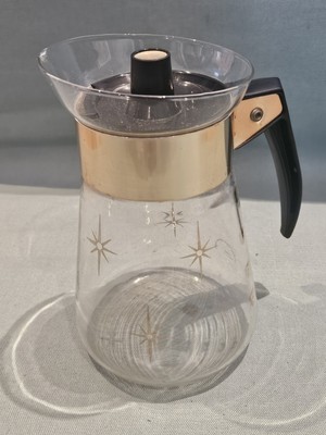 Vintage Pyrex Corning MCM Atomic Star Burst Gold Vergoldet 5 Tassen Kaffeekanne Karaffe GC
