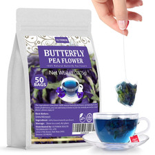 50 Premium Butterfly Pea Flower Tea Bags, Made with 100 Natural Butterfly Pea F