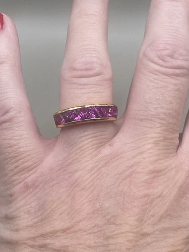 VTG UTC Signed Suzanne Somers Vermeil 925 Pink Trillion Crystals 7 Band Ring