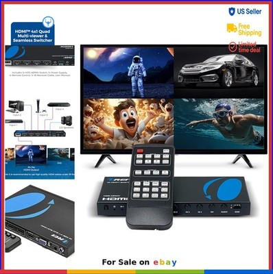 HDMI Multi Viewer 4 in 1 Out Switcher 4K 30Hz VGA Output Seamless Switching IR