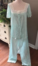 Vintage Nylon Pajamas Mint Green Lace Trimmed JCP Vandemere Size Medium