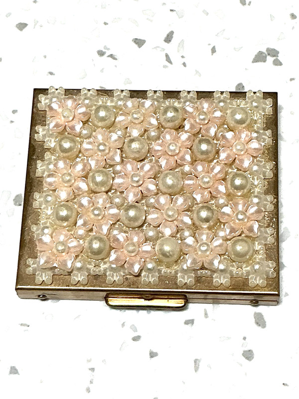 Schildkraut Faux Pearl Square Powder Compact, 1970s