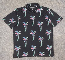 Chubbies Havana Night Performance Polo Men  s M Black Palm Trees Stretch Beach
