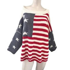 Peace Love World American Flag Oversized Knit Sweater Top 2X Patriotic USA Cozy
