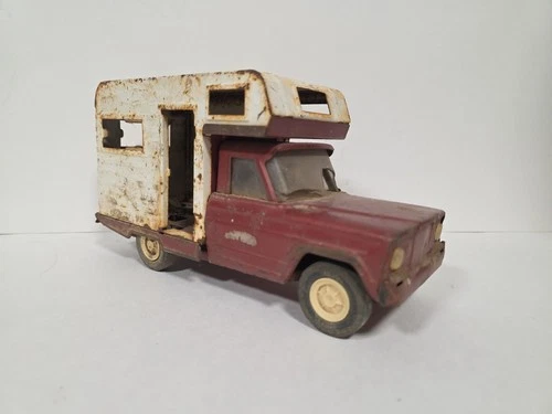 Vintage 1960s Tonka Pressed Steel Red & White Jeep Camper Truck