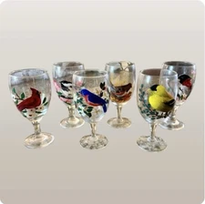 Hand Painted Wine Glasses Birds Goblets Glass Set Of 6