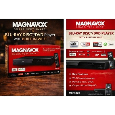 Magnavox MBP5320 Smart Blu-ray DVD Player Built-in Wi-Fi 1080p HDMI Netflix