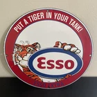 VINTAGE ESSO TIGER  GASOLINE OIL PORCELAIN SIGN