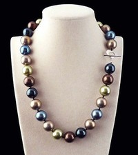 Rare 12mm Genuine Multicolor South Sea Shell Pearl Round Beads Necklaces 18''
