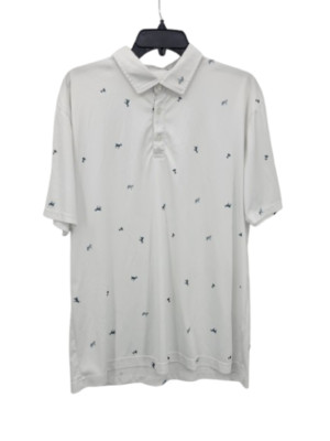 Swannies Polo Golf Shirt Mens Large White Goat Lion Trophies Print Performance