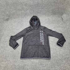 Under Armour Sweatshirt Boys Large Black Gray AOP Pullover Hoodie Sweater Youth