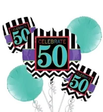 CELEBRATE 50 FOIL BALLOON BOUQUET BIRTHDAY PARTY DECORATION CHEVRON 50TH FIFTY 