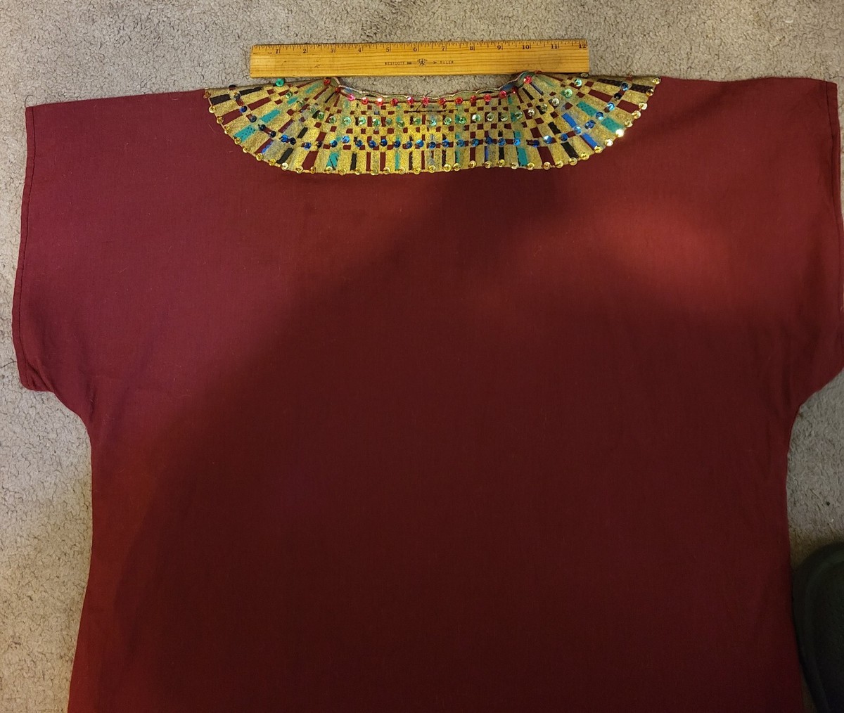 Egyptian Tut Caftan/Moo Moo Burgundy Dress, Beads Sequins Pearls Made in Egypt. View 5