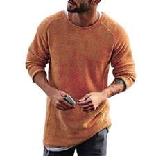 Men Casual Solid Color Sweater Knitwear O Neck Long Sleeve Loose Thermal Soft Sh