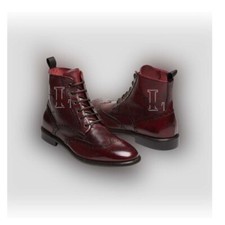 Handmade Men's High Ankle Wing Tip Brogue Lace Up Genuine Leather Boot, Sale !!!