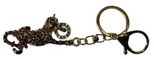 Rhinestone Jeweled Leopard Gold Tone Key Chain Bag Charm 2.5