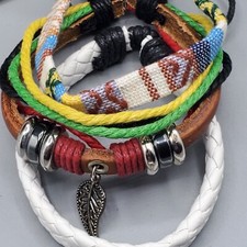 Bohemian Handmade Colorful Woven Braided Leather/Metal Women's Bracelets SET/3