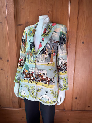 Hermes Seiden Blazer Gr. 10-12 Sakko Vintage 1998 Collection Pferderennen Ascot 