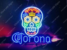 Corona Calavera Embrujada Azúcar Cerveza 24" Vivo LED Neón Letrero Luz Lámpara con Atenuador
