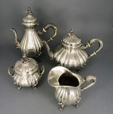 Pr&auml;chtiges vierteiliges Tee und Mokka Set Italien Umberto Malinverni Silber 800