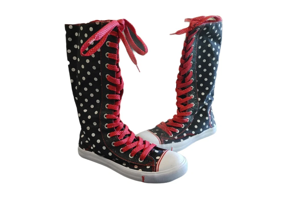 Disney Negro Blanco Lunares Minnie Mouse Prendas para el torso altas Niñas Talla 6 Tenis Zapatos Foto 3 de 4