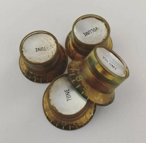 SET OF 4 AGED RELIC GIBSON REFLECTOR KNOBS GOLD/SILVER US SIZE FINE SPLINES