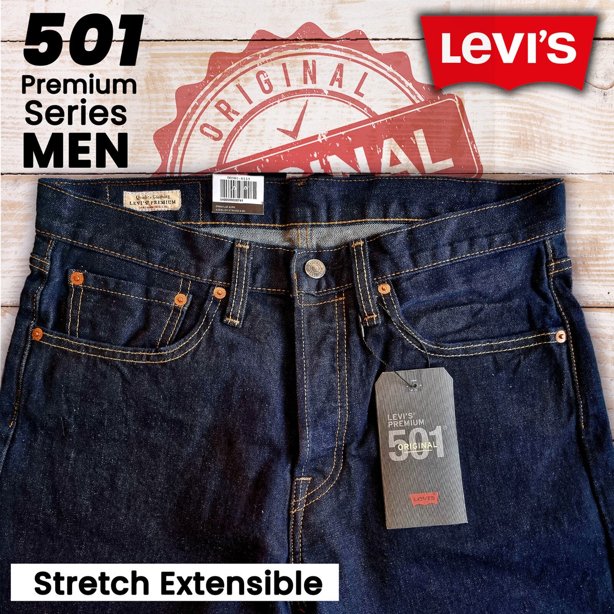 Levi's 501 Mens Original Straight Leg Jeans Regular Fit Dark Blue