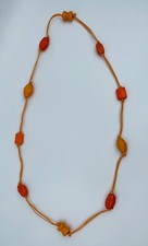 Collier Sautoir Vintage Perles Orange - Matière Pierre/verre - Occasion Porté