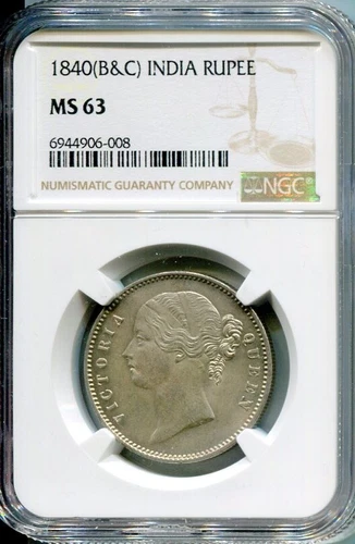 INDIA 1840 (B&C) RUPEE NGC MS63