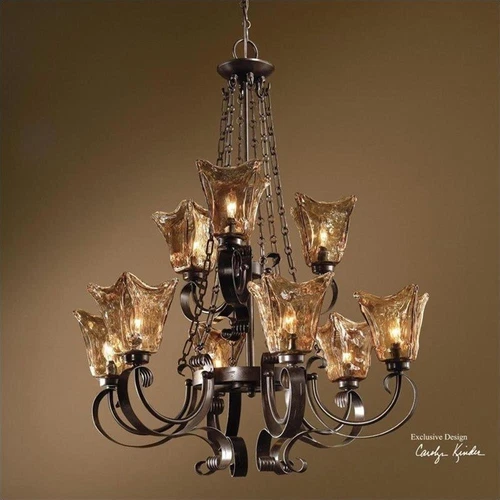 Uttermost Vetraio 9-Light Metal Brass and Glass Chandelier in Oil Rubbed Bronze - Picture 1 of 2