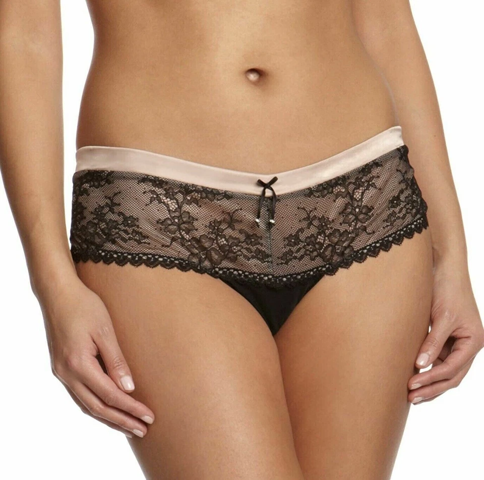 Calzoncillo Panache Masquerade Antoinette Talla 16 Negro Desnudo Encaje Malla Bragas 7152 Foto 3 de 4