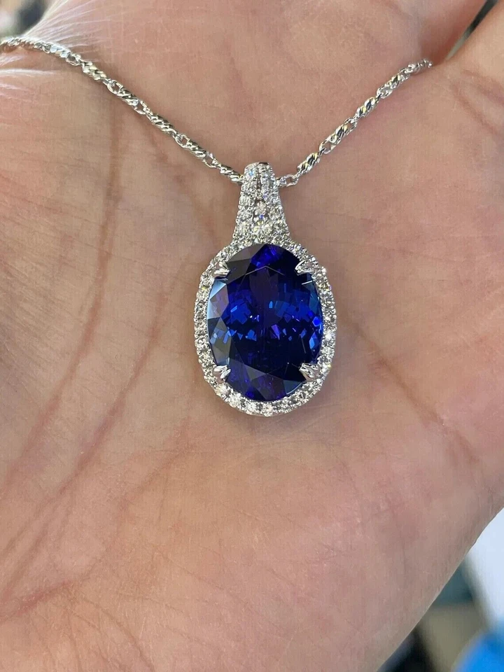 2.50Ct Oval Cut Lab Created Blue Sapphire Halo Pendant in 14K White Gold Plated - Image 4 of 4